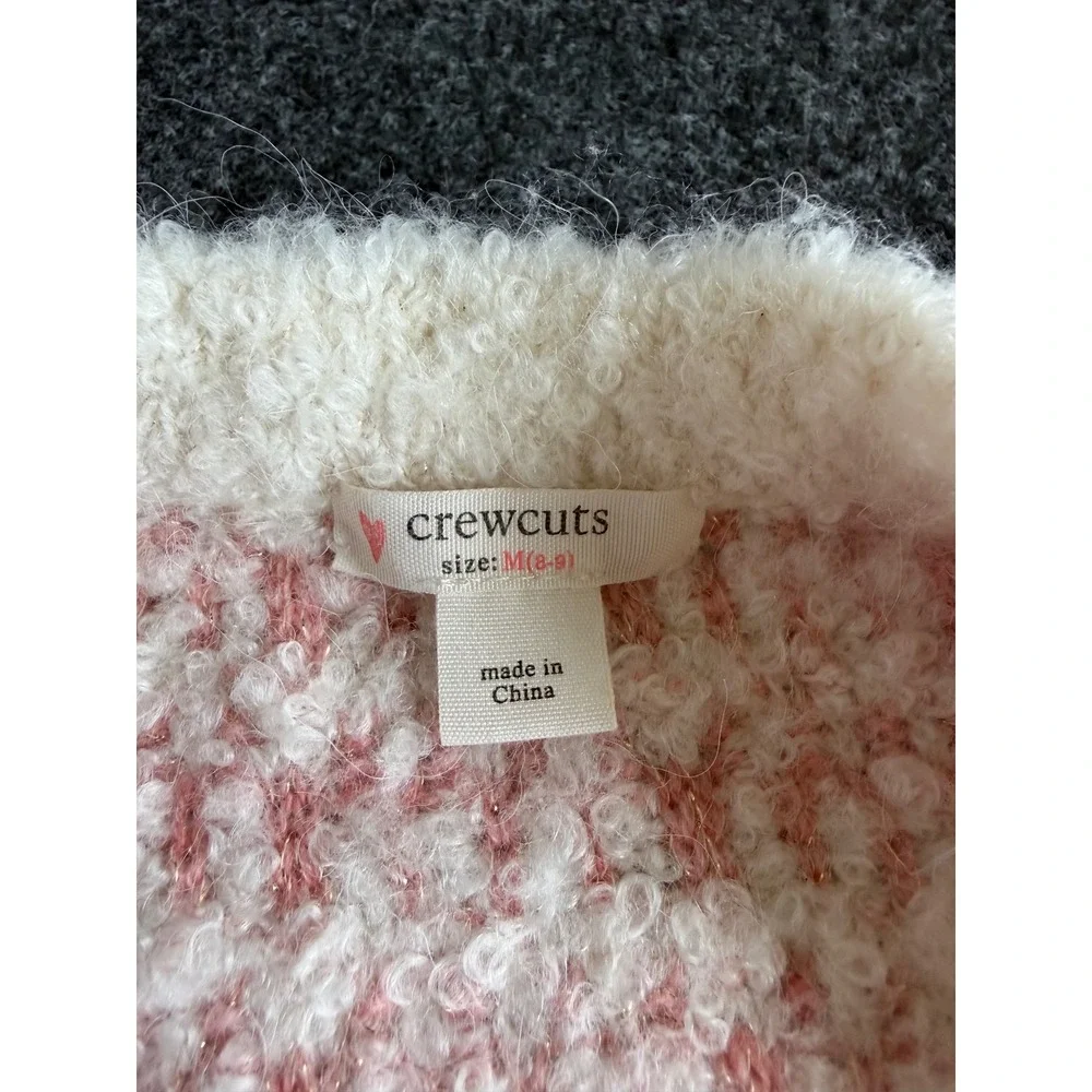 Crewcuts J Crew Girls Pink Cream Boucle Cardigan Sweater Gold Buttons Size M 8-9
